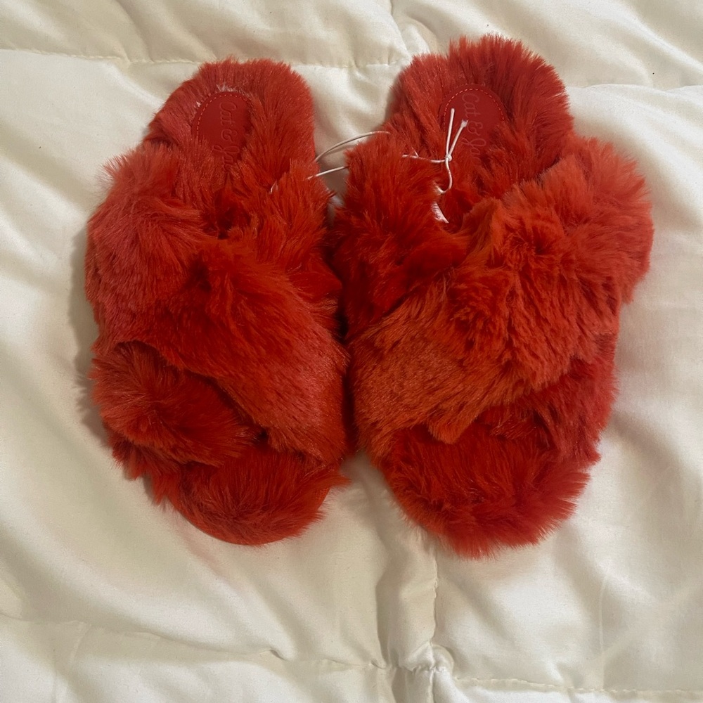 Cozy Red orange Faux Fur Slippers
